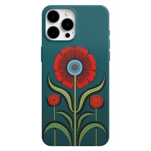 Dijital Sanat Organik Kırmızı Çiçek Tasarımlı Telefon Kılıfı