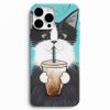 kahve icen kedi tasarimli telefon kilifi