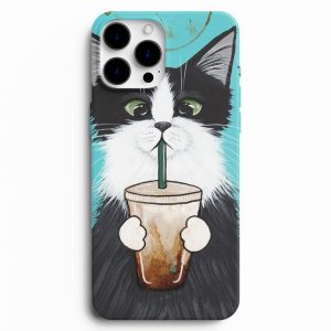 Kahve İçen Kedi Tasarımlı Telefon Kılıfı