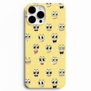 Göz Ve Emoji Baskılı Sarı Silikon Telefon Kılıfı