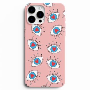 Göz Ve Kalp Resimli Silikon Pembe Telefon Kılıfı