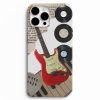 retro elektro gitar ve plak baskili telefon kilifi