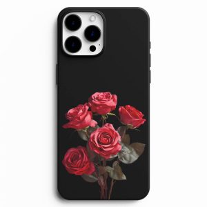 Güller İle Tasarlanmış Siyah Silikon Telefon Kılıfı