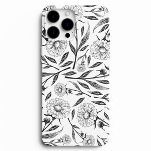 Siyah Beyaz Çiçek Desenli Telefon Kılıfı