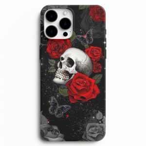Kırmızı Güller Ve Kuru Kafa Desenli Telefon Kılıfı