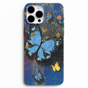 Mavi Sarı Kelebek Desenli Telefon Kılıfı