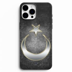 Metal Arka Plan Görünümlü Ay Yıldız Baskılı Telefon Kılıfı