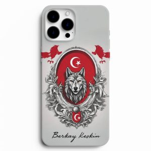 Kurt ve Ay Yıldız Baskılı Kişiye Özel Telefon Kılıfı