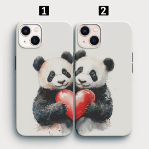 Çiftlere Özel Kalpli Panda Resimli İkili Telefon Kılıfı