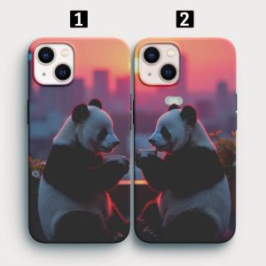 Kahve İçen Pandalar Tasarımlı İkili Telefon Kılıfı