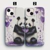 mor kalpler ve panda resimleri ile tasarlanmis ikili telefon kilifi