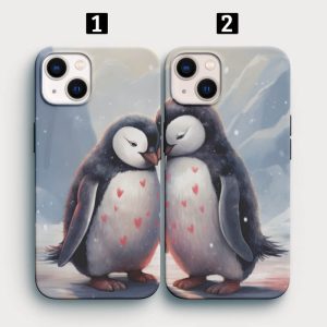 Penguen Tasarımlı İkili Telefon Kılıfı – Sevgili Çiftlere Özel Doğum Günü Hediyesi
