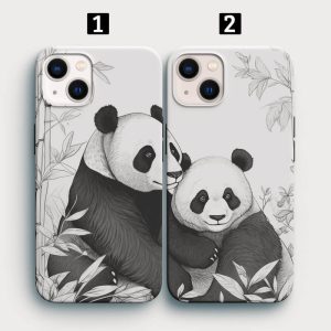 Siyah Beyaz Panda Vektör Tasarımlı İkili Telefon Kılıfı