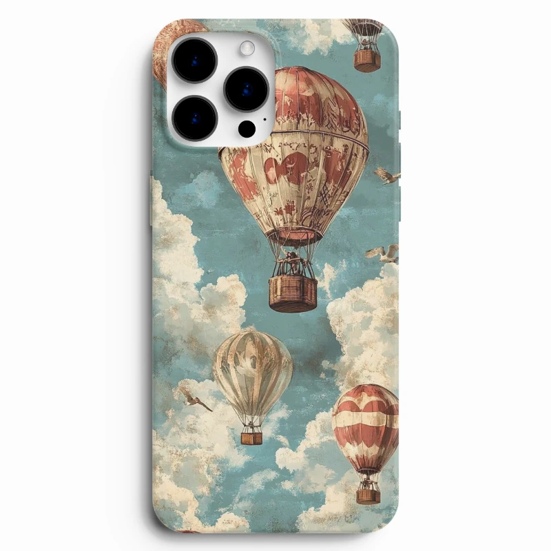 Bulutlar arasında sıcak hava balonları desenli vintage telefon kılıfı