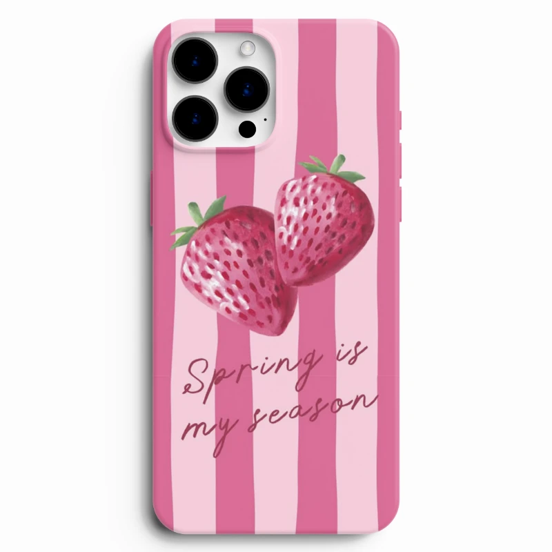Çilek desenli pembe telefon kılıfı