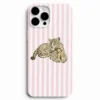 Pembe çizgili ayıcıklı leopar telefon kılıfı
