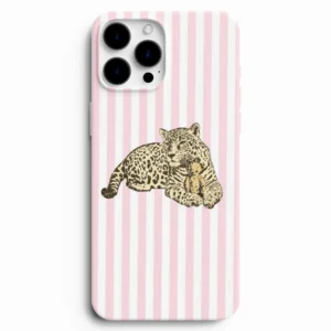 Pembe çizgili ayıcıklı leopar telefon kılıfı