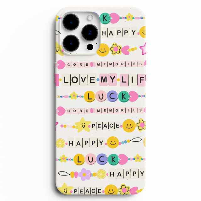 Boncuklu yazı ve smiley desenli silikon telefon kılıfı