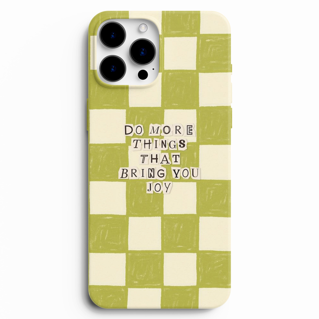 telefon kılıfı, damalı silikon kılıf, yeşil ekose telefon kılıfı konseptli Do More Things That Bring You Joy Yazılı Damalı Silikon Kılıf - Yeşil Ekose Motifli Lansman Telefon Kılıfı - Görsel 1