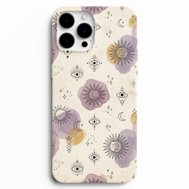 Güneş ay ve göz figürlü silikon telefon kılıfı