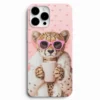 Kahve kupalı sevimli leopar telefon kılıfı özel tasarım