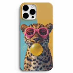 Gözlüklü Leopar Telefon Kılıfı - Eğlenceli Silikon Lansman Kapak