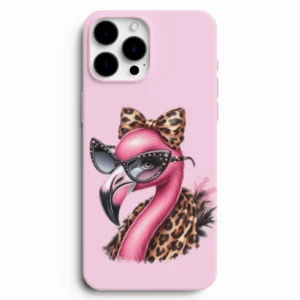 Leopar detaylı flamingo desenli telefon kılıfı