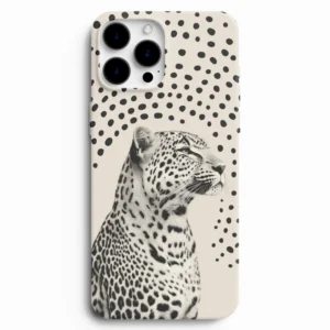 Siyah beyaz leopar portreli telefon kılıfı