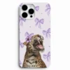 Mor fiyonklu leopar desenli telefon kılıfı