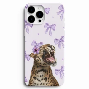 Mor fiyonklu leopar desenli telefon kılıfı