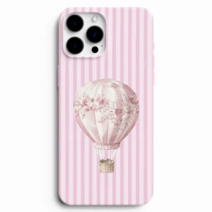 Pembe çizgili çiçek desenli sıcak hava balonu telefon kılıfı