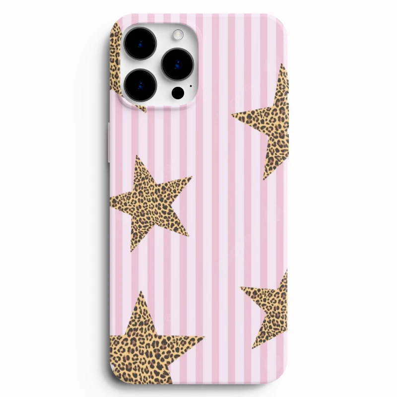 Leopar desenli yıldız figürlü şık telefon kılıfı