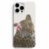 Pembe fiyonklu leopar desenli premium telefon kılıfı