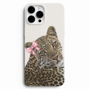 Pembe fiyonklu leopar desenli premium telefon kılıfı