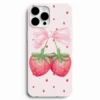 Pembe kurdeleli çilek figürlü telefon kılıfı