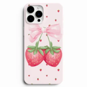 Pembe kurdeleli çilek figürlü telefon kılıfı