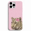 Pembe kurdeleli leopar figürlü telefon kılıfı