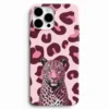 Pembe leopar desenli pars figürlü telefon kılıfı