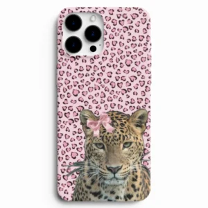 Pembe leopar desenli kurdeleli telefon kılıfı
