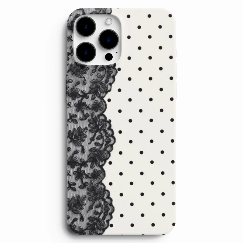 Dantel ve puantiye desenli telefon kılıfı