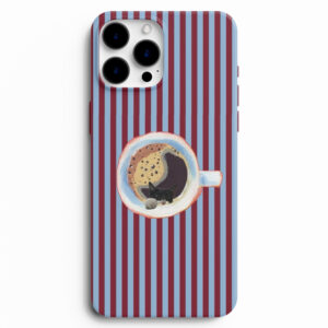 Kahve fincanında uyuyan kedi desenli silikon telefon kılıfı