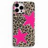 Leopar desenli pembe yıldızlı telefon kılıfı