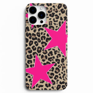 Leopar desenli pembe yıldızlı telefon kılıfı