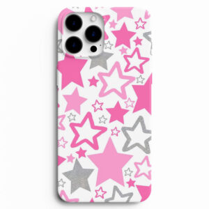 Pembe ve gümüş yıldız desenli telefon kılıfı