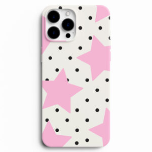 Pembe yıldız ve siyah puantiye desenli telefon kılıfı