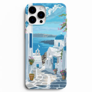 Santorini manzara desenli silikon lansman telefon kılıfı